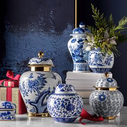 Peony &amp; Hummingbird Ceramic Lidded Ginger Jar