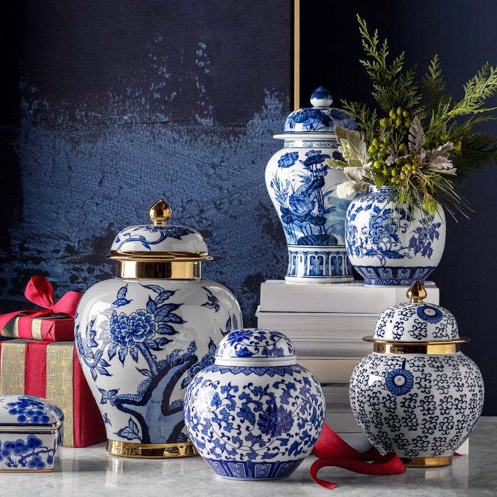 イマンジャルダンクリームキャニスター M＆ピッチャー＆フック＆ジャム＆トレセット Peony & Hummingbird Ceramic Lidded Decorative Ginger Jar