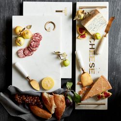 Marble and Brass Rectangular Board with Cheese Knives