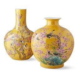 Yellow Hummingbird Ginger Jar Pom Vase