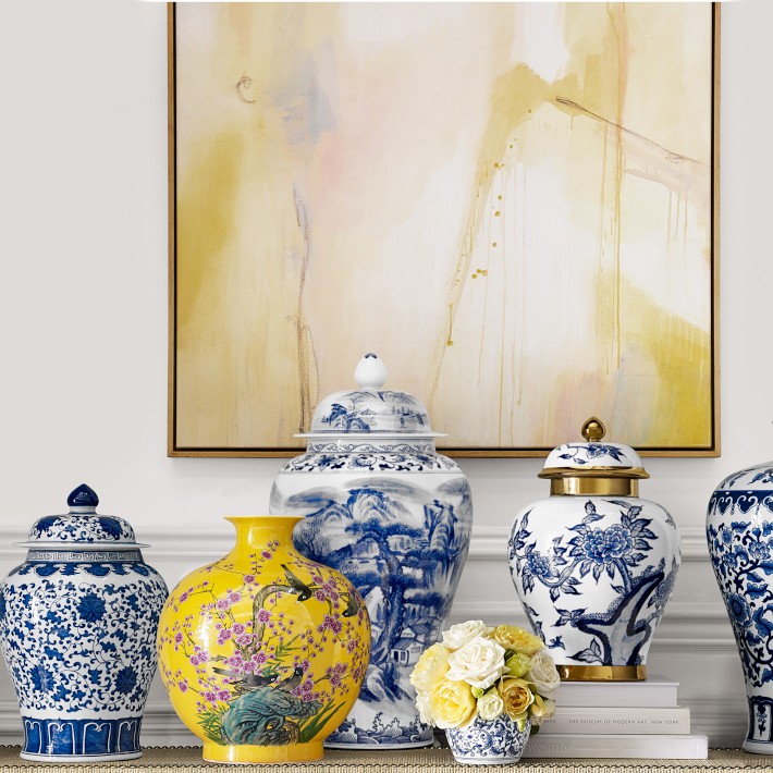イマンジャルダンクリームキャニスター M＆ピッチャー＆フック＆ジャム＆トレセット Peony & Hummingbird Ceramic Lidded Decorative Ginger Jar