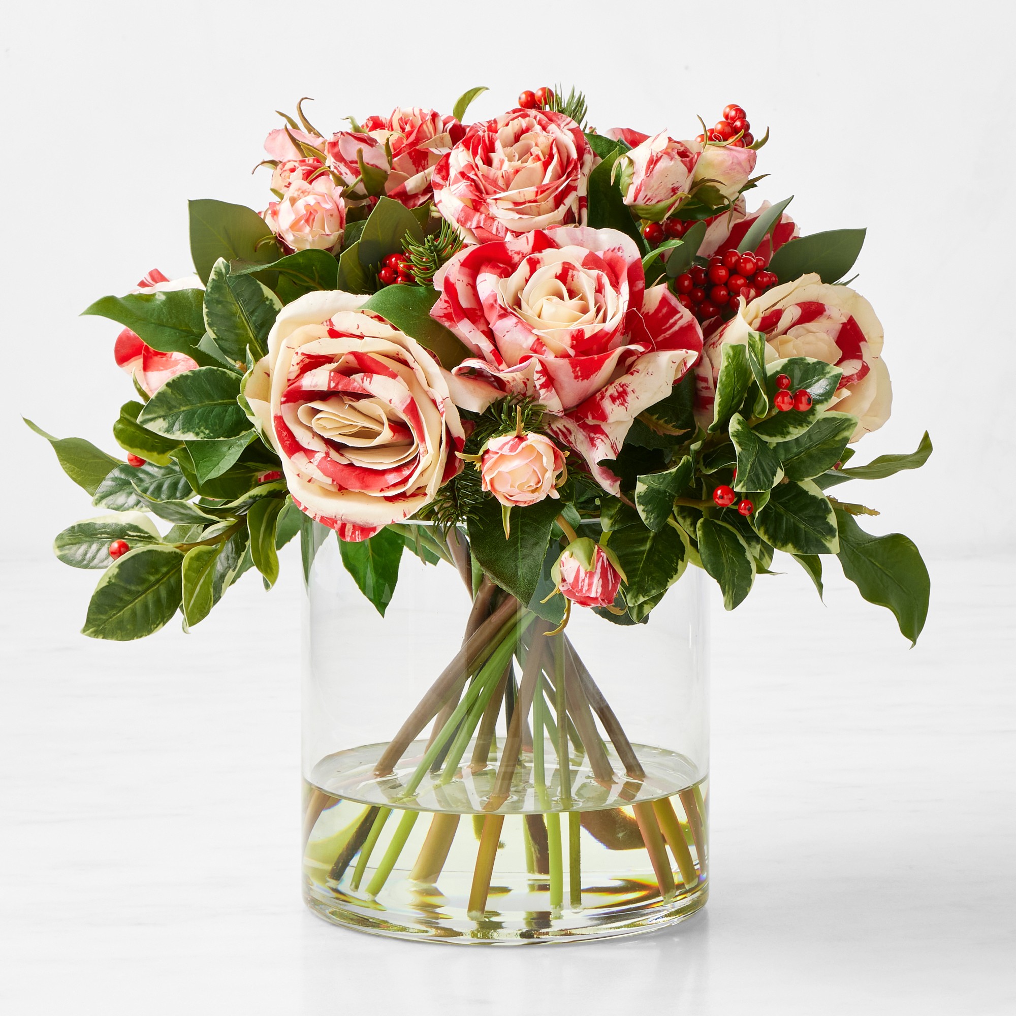 Faux Candy Cane Arrangement in Circular Vase Simolary simolary.com