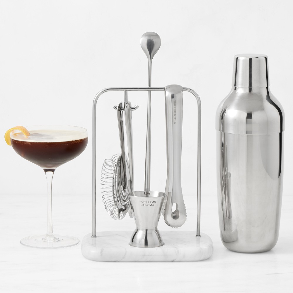 Williams Sonoma Encore Bar Tool Set with Marble Stand & Shaker - Stainless-Steel