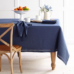 Linen Double Hemstitch Tablecloth, 70" X90", Navy Blue