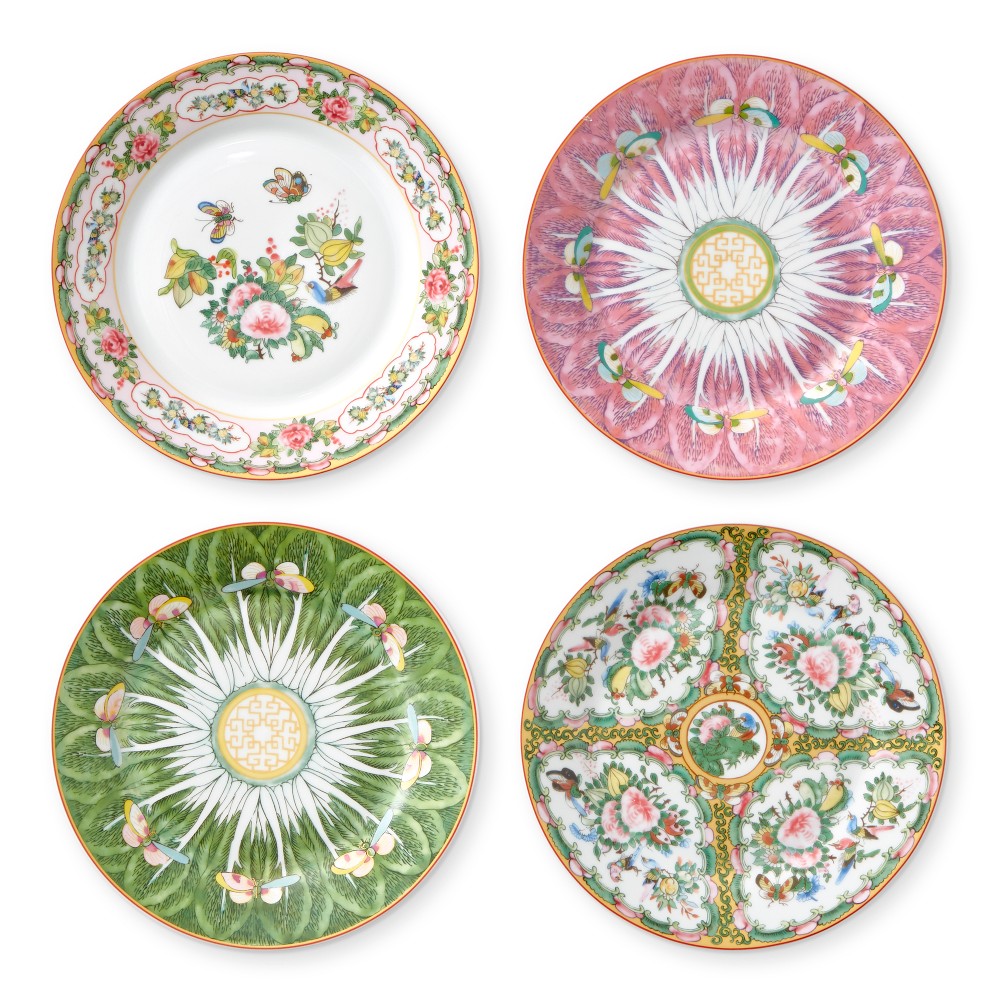 Famille Rose Mixed Salad Plates - Set of 4 Mixed Pink & Green
