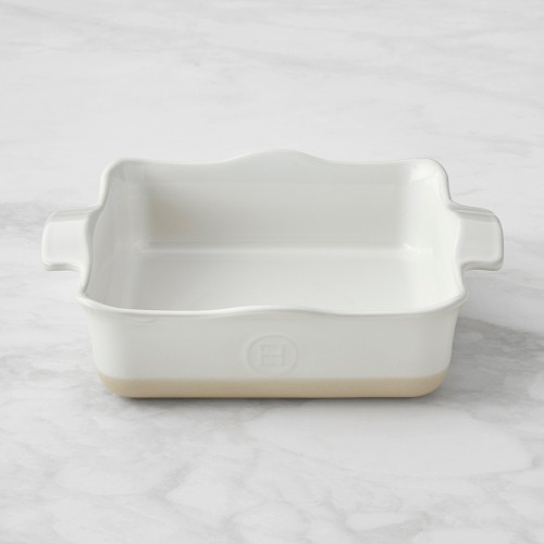 Emile Henry French Ceramic Ruffle Square Baker, Nougat