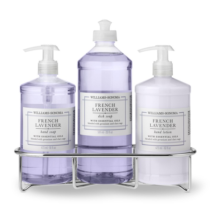 Williams Sonoma French Lavender Hand Soap & Lotion 4-Piece Kitchen Set, Classic, Stainless-Steel