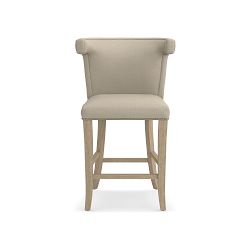 OPEN BOX: Regency Counter Stool, Antique Brass, Performance Slub Weave, Sand, Heritage Grey Leg