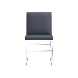 OPEN BOX: Lancaster Dining Side Chair, Como Leather, Blue, Polished Nickel