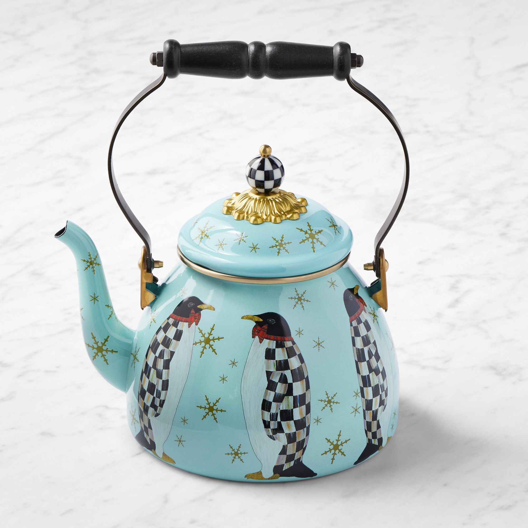 MacKenzie-Childs Penguin Parade Tea Kettle, 2-Qt. Simolary simolary.com