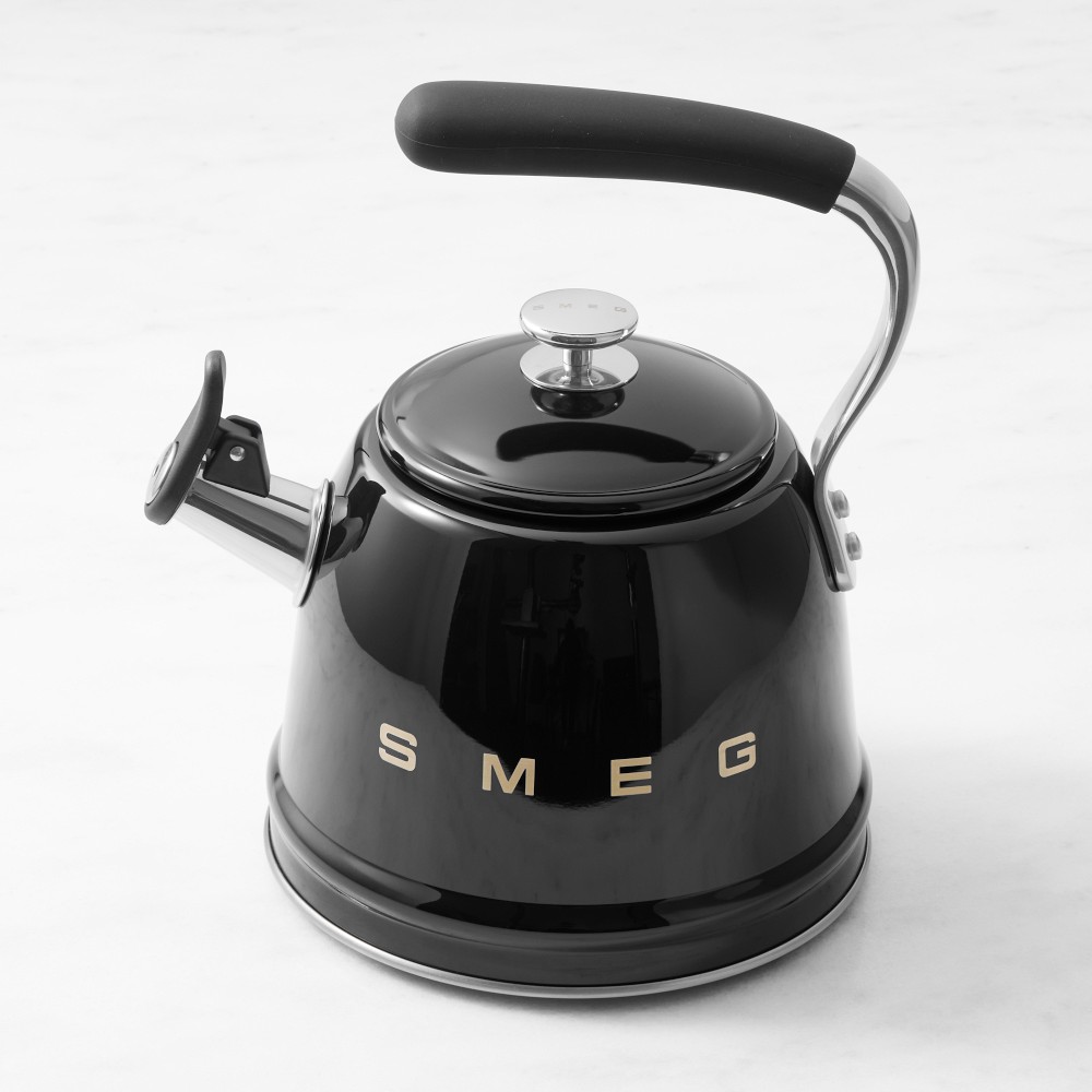SMEG Stainless-Steel Whistling Tea Kettle, 2.5-Qt. - 2.5-Qt., Black