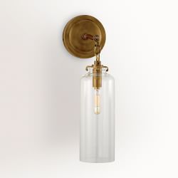 Scarlet Cylinder Sconce, Clear Glass, Antique Brass