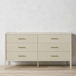OPEN BOX: Lewis 6 Drawer Dresser, Bone, Antique Brass