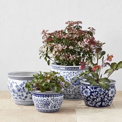 Blue & White Ceramic Planter Set