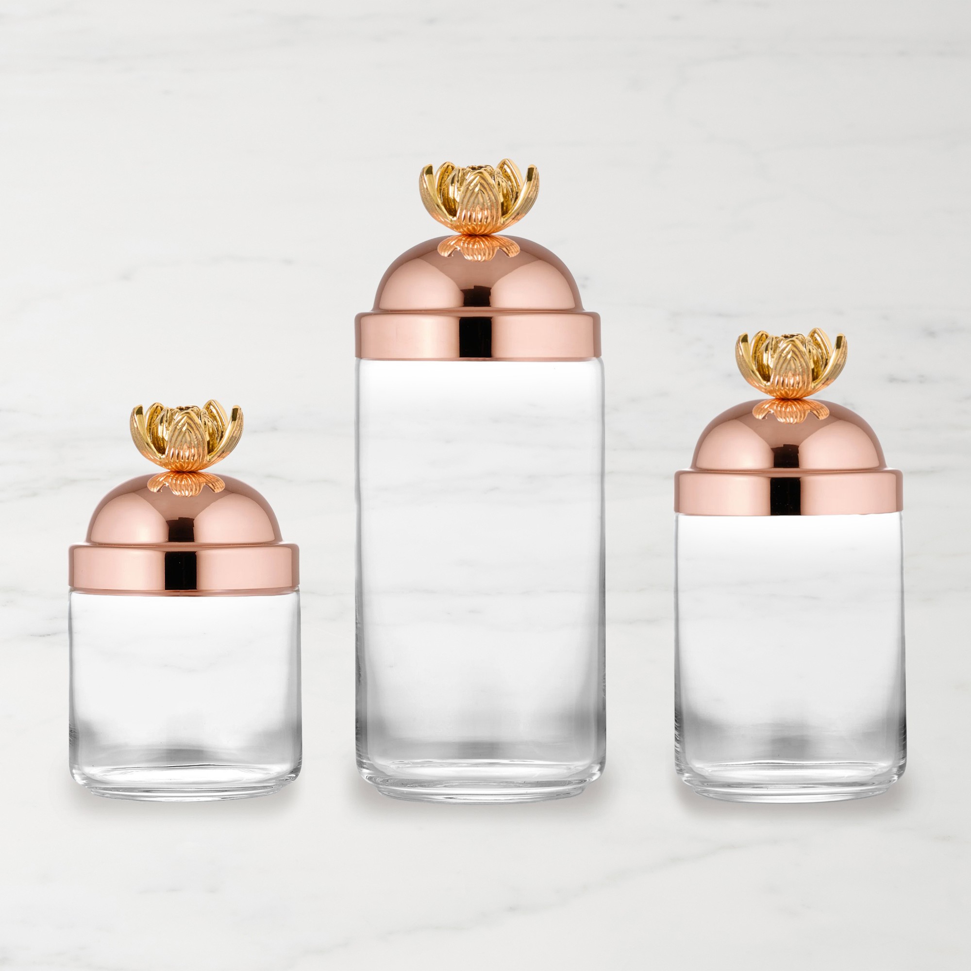 Ruffoni Glass Canisters with Lotus Knob, Set of 3 Simolary simolary.com