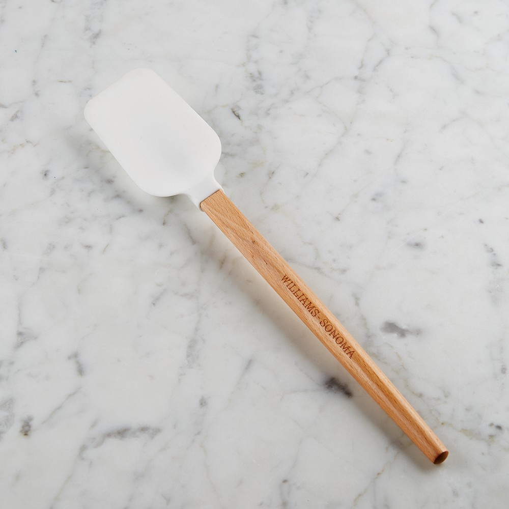Williams Sonoma Silicone Wood Spoonula with Classic Wood Handle - White
