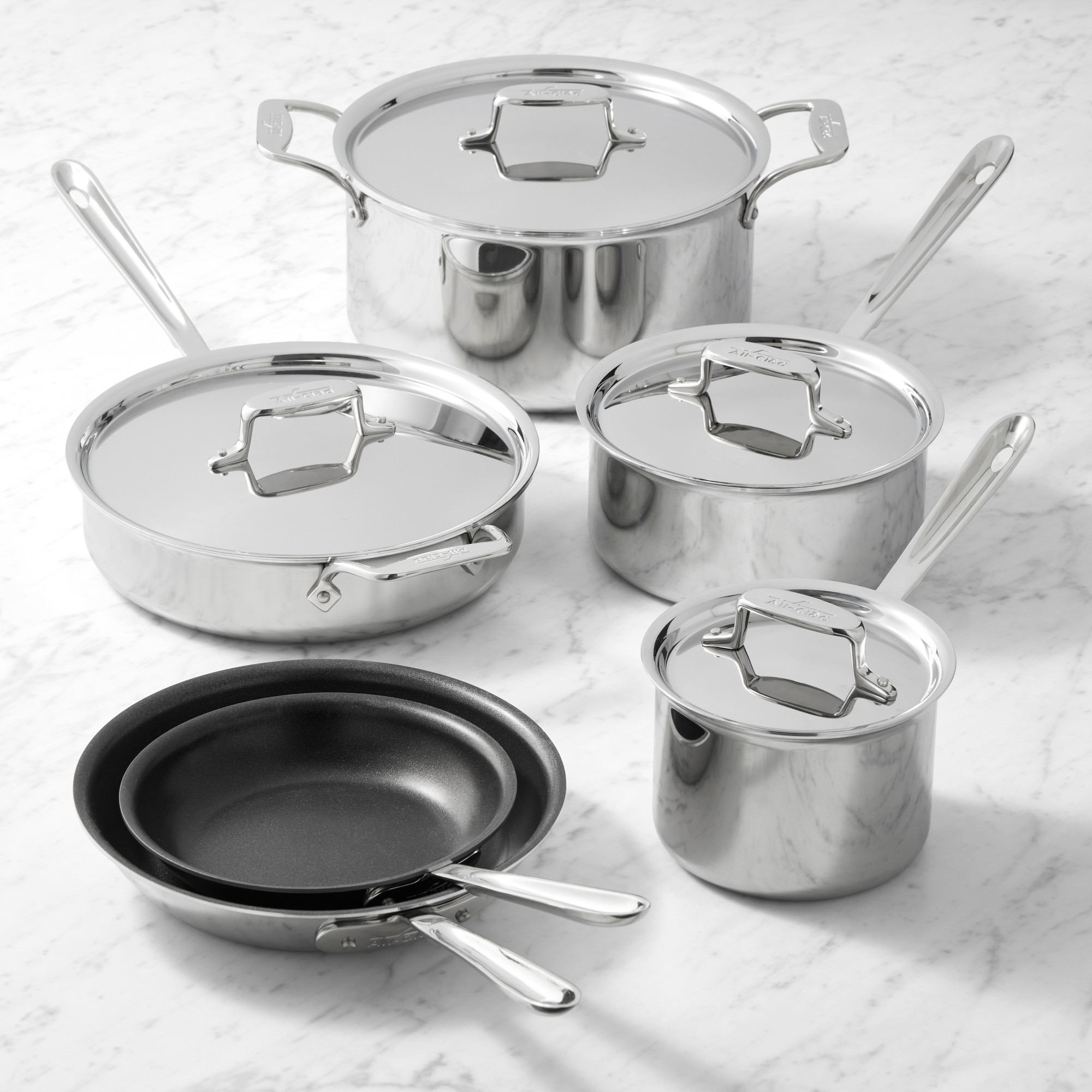 All-Clad D3 Tri-Ply Stainless-Steel Pro Nonstick 10-Piece Cookware Set Simolary simolary.com