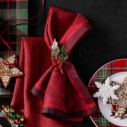 Cloisonné Holly Napkin Rings, Set of 4