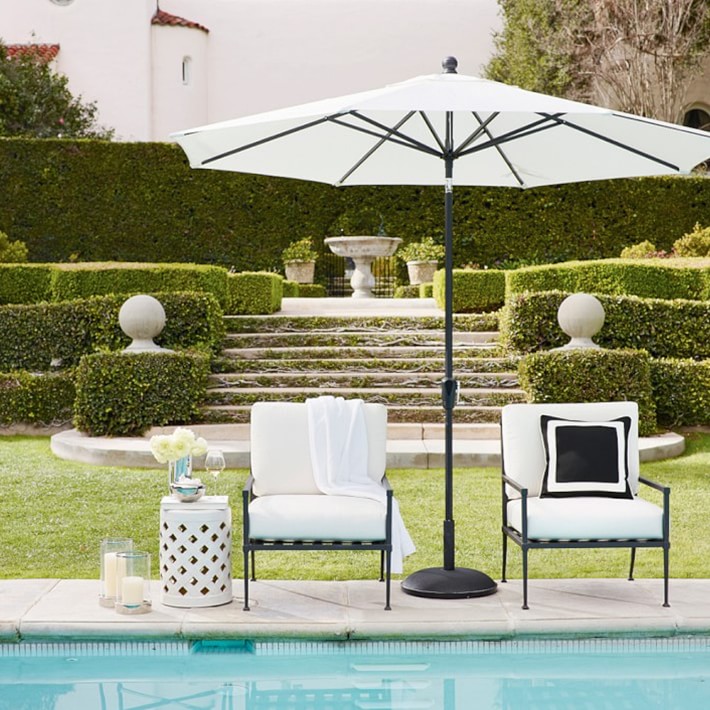 black and white patio umbrella with stand 10ft 3-Tier Market Pole, Push Button Tilt, Crank  Best Choice Products 8 Steel Ribs. 10' Round Sunbrella Black and
