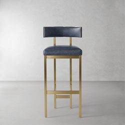 OPEN BOX:Emma Counter Stool, Standard, Milano Distressed Leather, Blue, Antique Brass