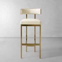 OPEN BOX: Emma Counter Stool, Standard, Performance Vegan Pebbled Leather, Ivory, Antique Brass