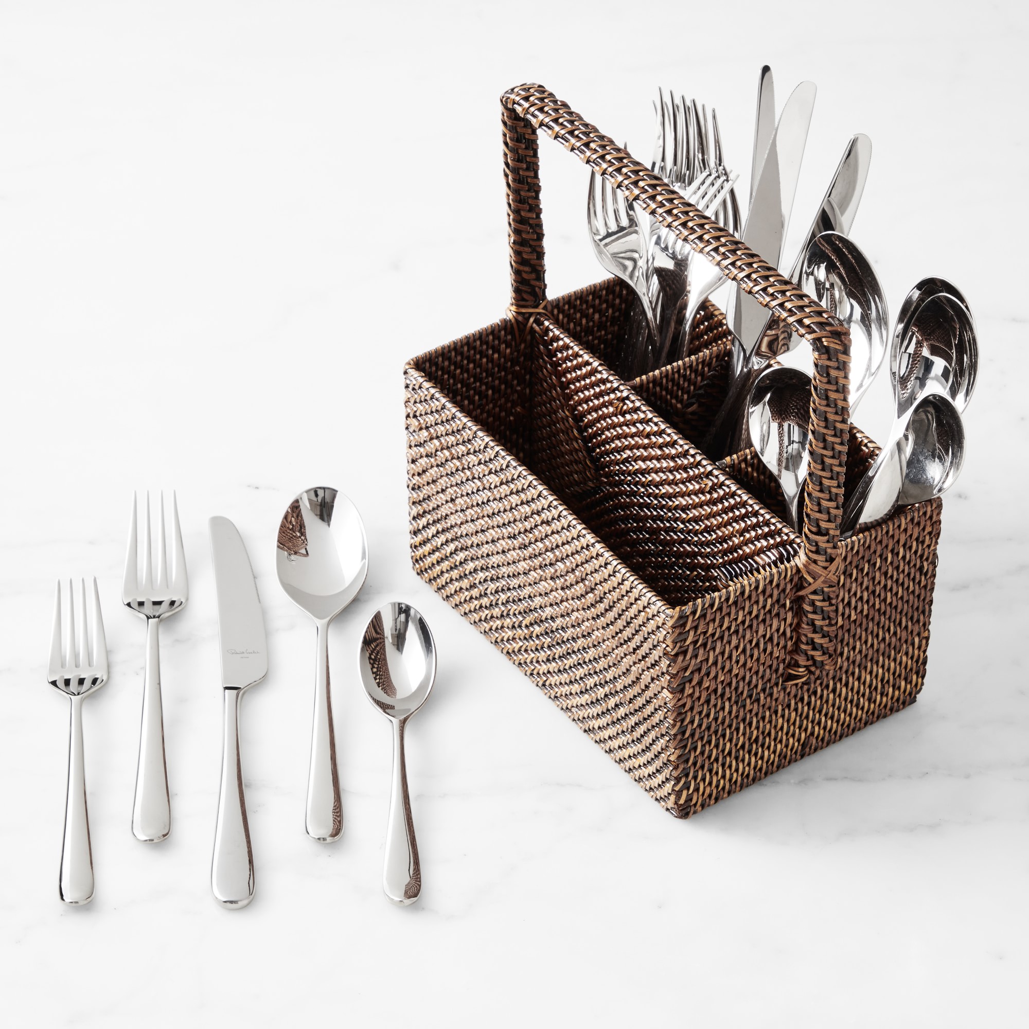 Nito Rectangular Flatware Caddy with Robert Welch Kingham 20-Piece Flatware Set Sansujyuku sansujyuku.com