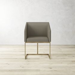 OPEN BOX: Bradley Square Arm Chair, Standard, Performance Vegan Leather, Grey, Antique Brass
