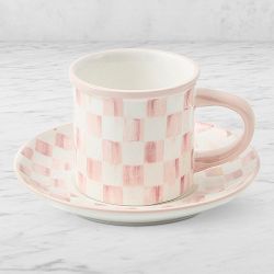 MacKenzie-Childs Rosy Check Espresso Cup & Saucers, Set of 2