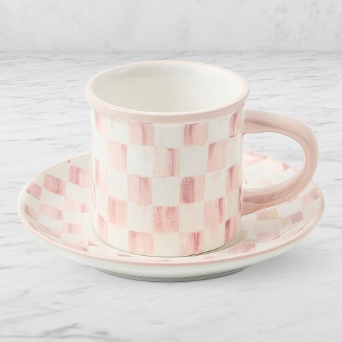 MacKenzie-Childs Rosy Check Espresso Cup & Saucers, Set of 2 Simolary simolary.com