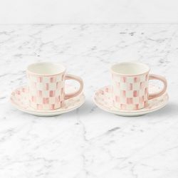 MacKenzie-Childs Rosy Check Espresso Cup &amp; Saucers, Set of 2