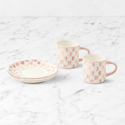 MacKenzie-Childs Rosy Check Espresso Cup &amp; Saucers, Set of 2
