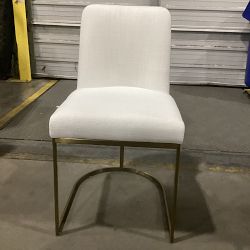 OPEN BOX:Bradley Curved Back Side Chair, Performance Slub Weave White, Antique Brass