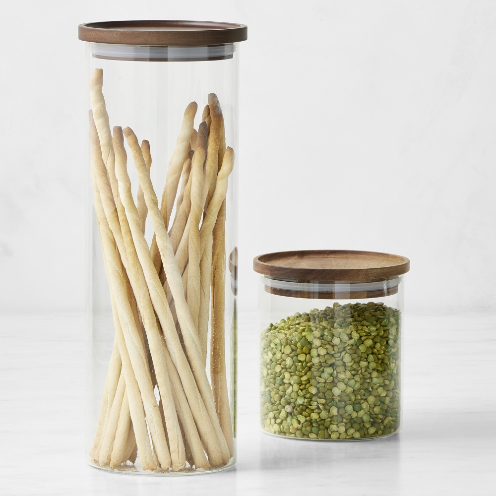 Hold Everything Stackable Glass Canister - Tall, Walnut Finish, Set of 2