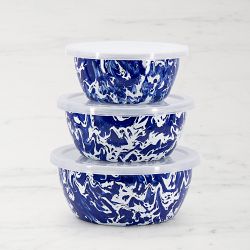 Golden Rabbit Enamel Nesting Bowls, Set of 3, Cobalt Swirl