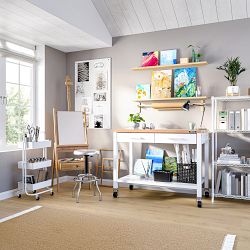 Seville Classics Steel Work Center Island with Solid Wood Top