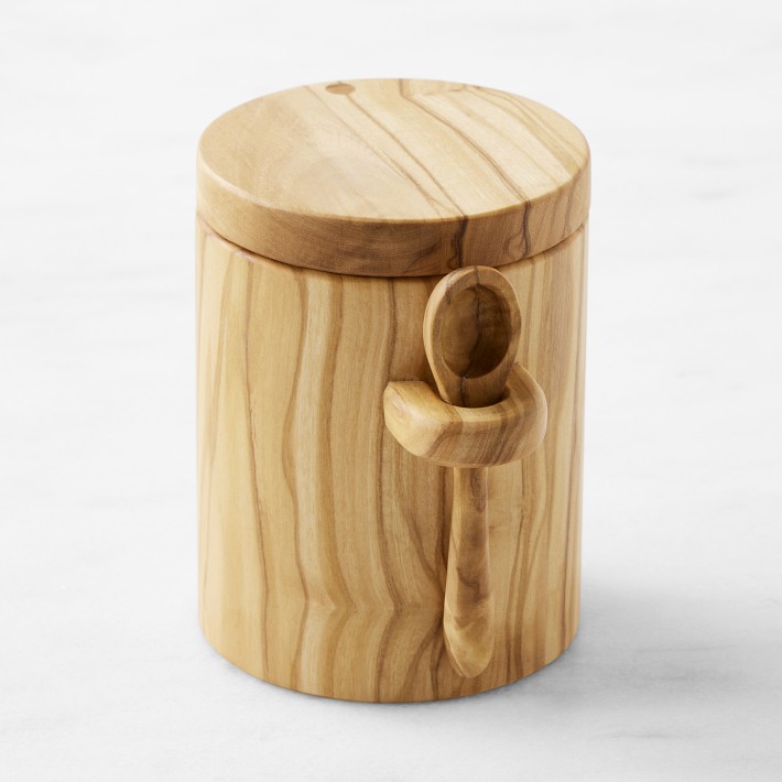 Olivewood Salt Cellar with Spoon | Williams Sonoma