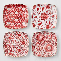 Marlo Thomas x Williams Sonoma Red Floral Appetizer Plates, Set of 4