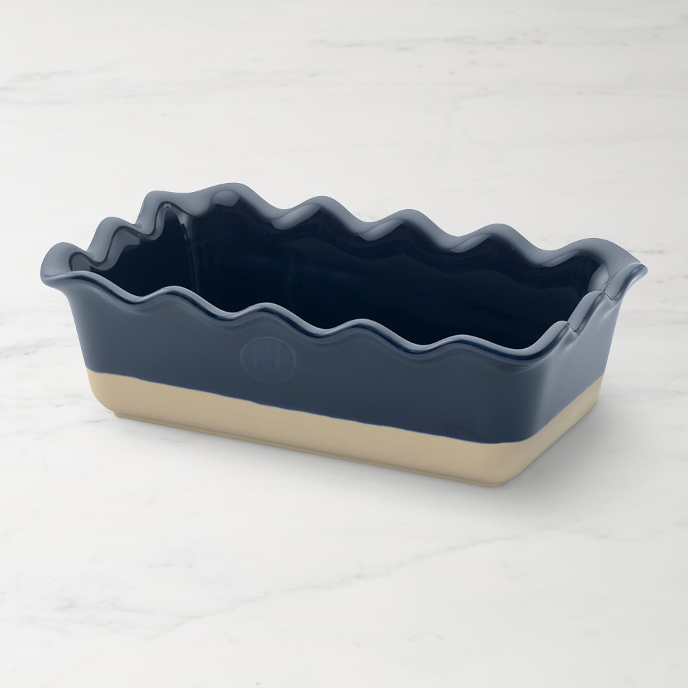 Emile Henry French Ceramic Ruffled Loaf Pan - Navy