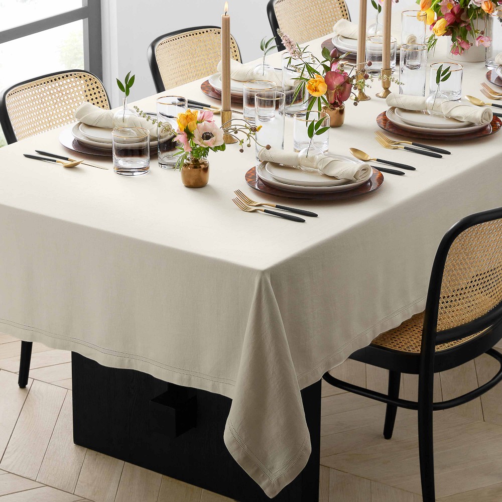 Linen Double Hemstitch Tablecloth - 70" X 90", Cream