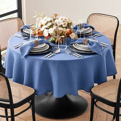Italian Washed Linen Tablecloth, 70" Round, Blue