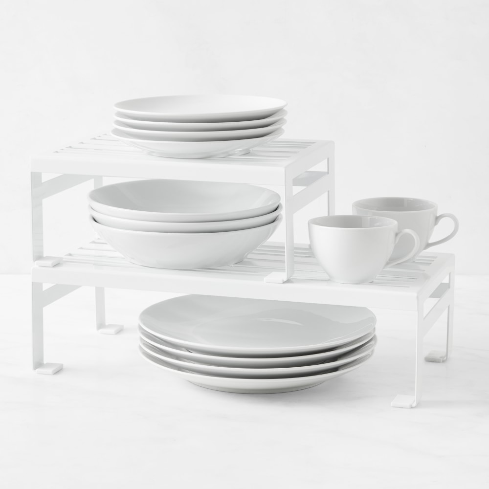 Hold Everything White Powder Coat Metal Shelf Riser Set - Set of 2