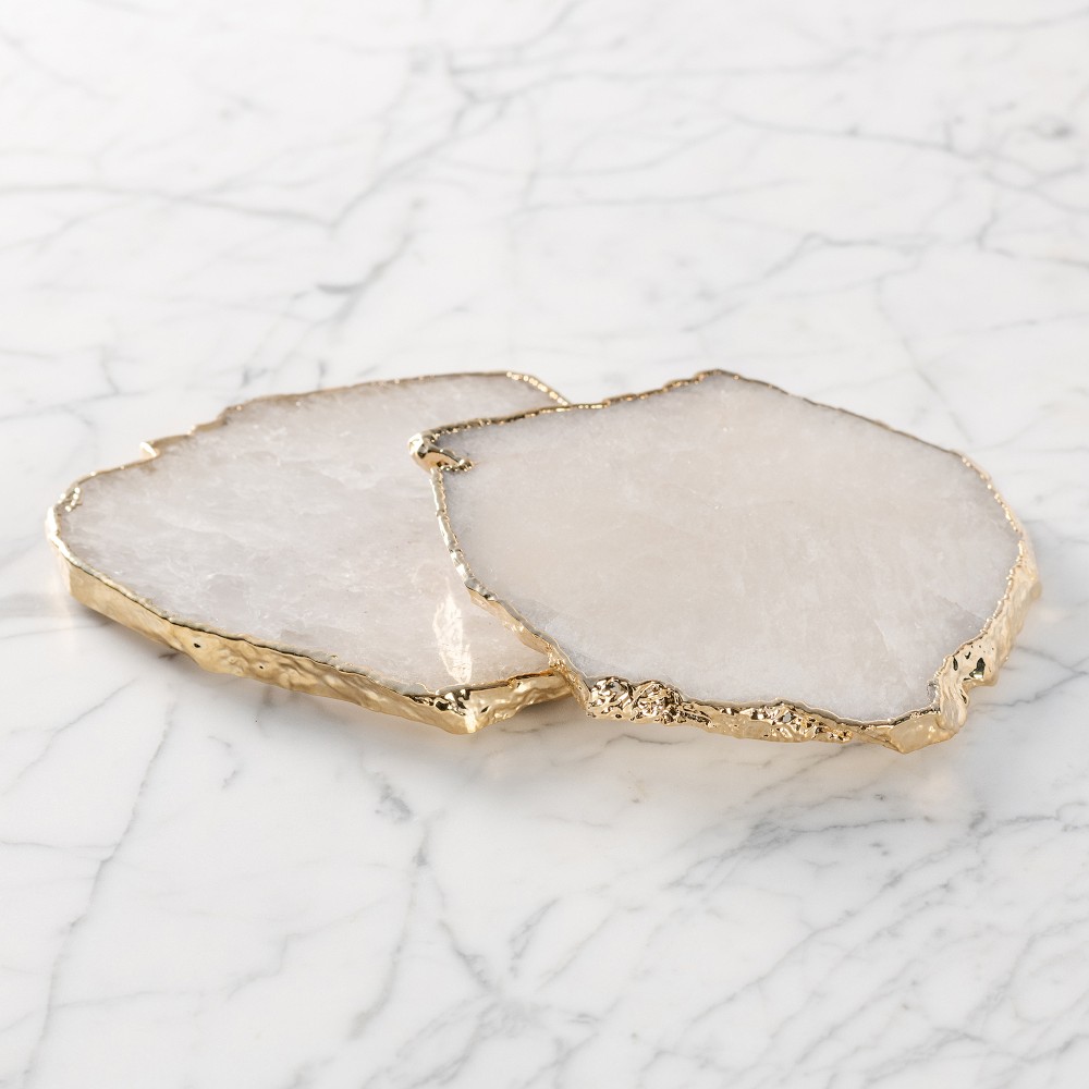 ANNA New York Kivita Coasters, Set of 2 - Set of 2, Crystal & Gold