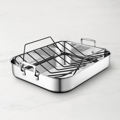 Le Creuset Signature Stainless-Steel Roasting Pan with Nonstick Rack, Large Simolary simolary.com