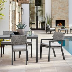 Larnaca Slate Grey Metal Dining Table (94"-108") &amp; All Weather Weave Chair Set