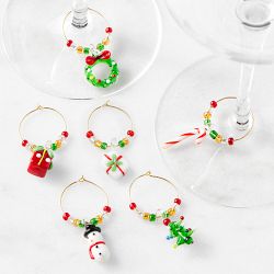 Williams Sonoma Holiday Novelty Glass Wine Charms, Set of 6