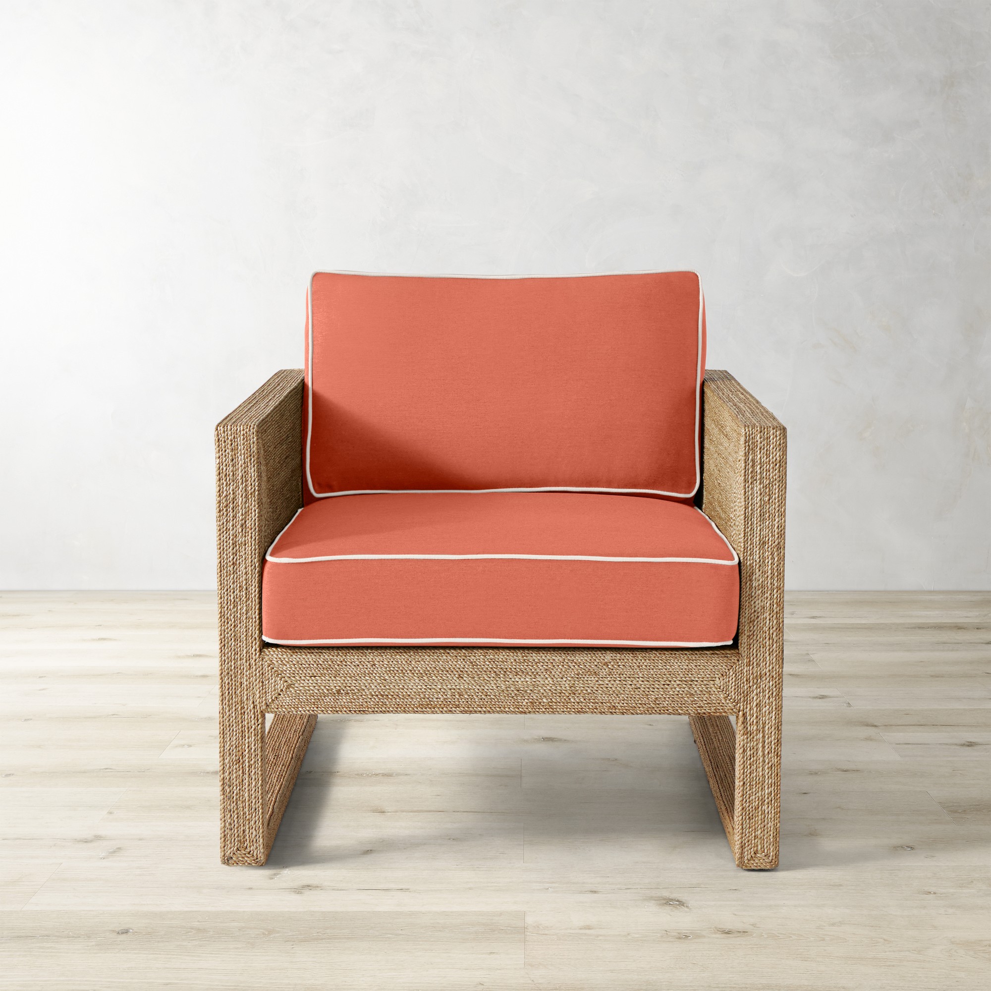 Sunbrella Performance Canvas, Persimmon with White Piping