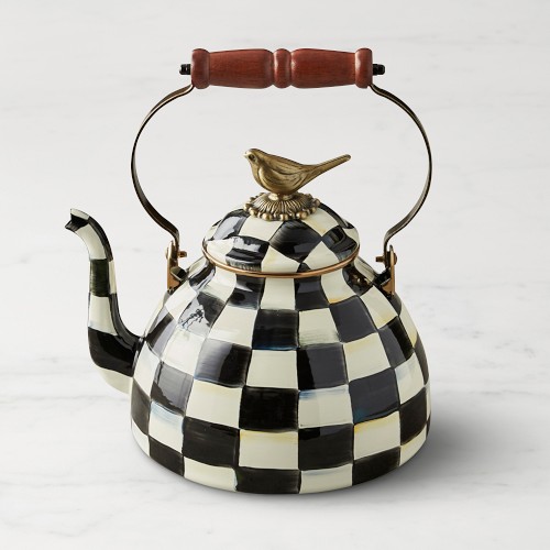 MacKenzie-Childs Courtly Check Tea Kettle with Bird Knob, 3-Qt. Simolary simolary.com
