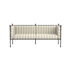 OPEN BOX:Calistoga 74 Sofa Cushion, Basketweave Cabana Stripe, Stone, Black Metal