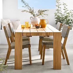 Larnaca Teak Extendable Dining Table (72"-118") &amp; All-Weather Weave Chair Set