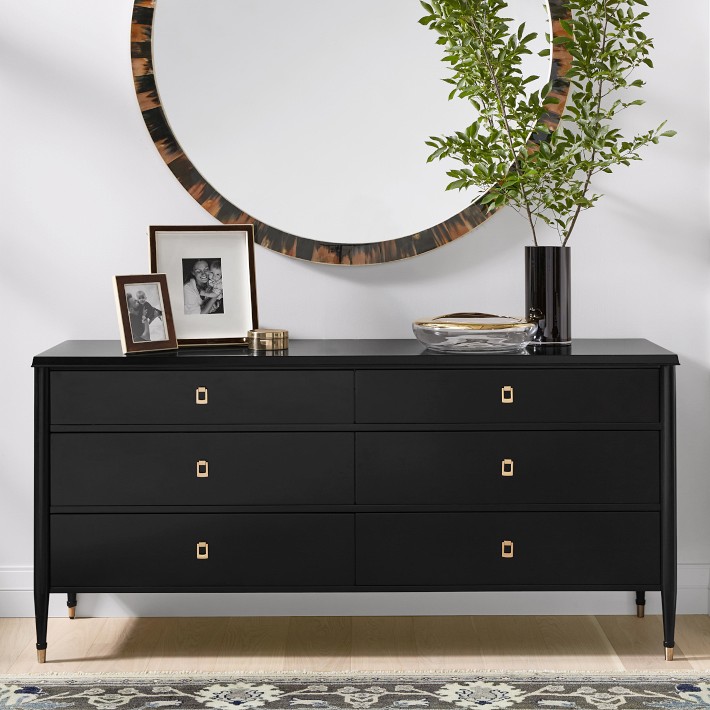 Lacourte Large 6 drawer Dresser, 72, Black/Ebony, Antique Brass | Williams Sonoma